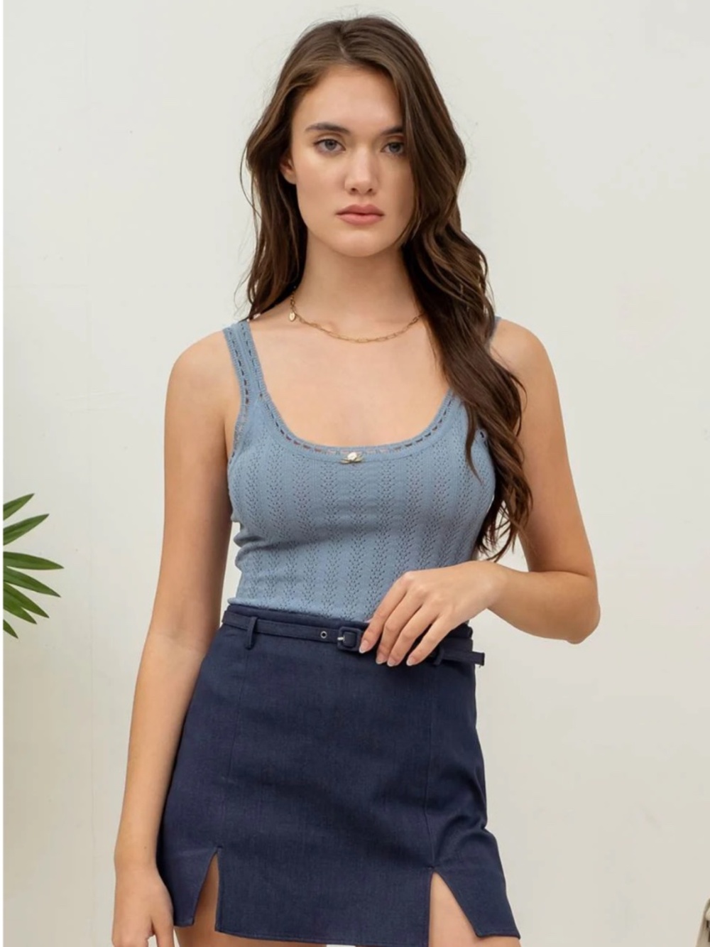 NEW By the River Jade Pointelle Rosette Knit Tank Top – Large (NWT)